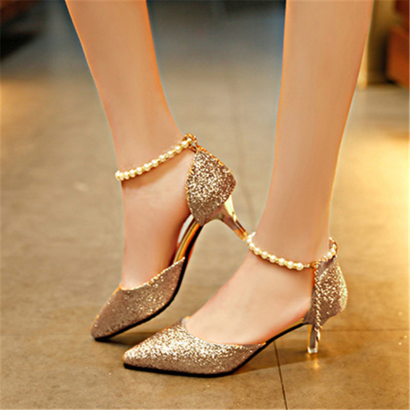 New women's fashion shiny rhinestone stiletto heel women's sandals hollow beaded shoes
