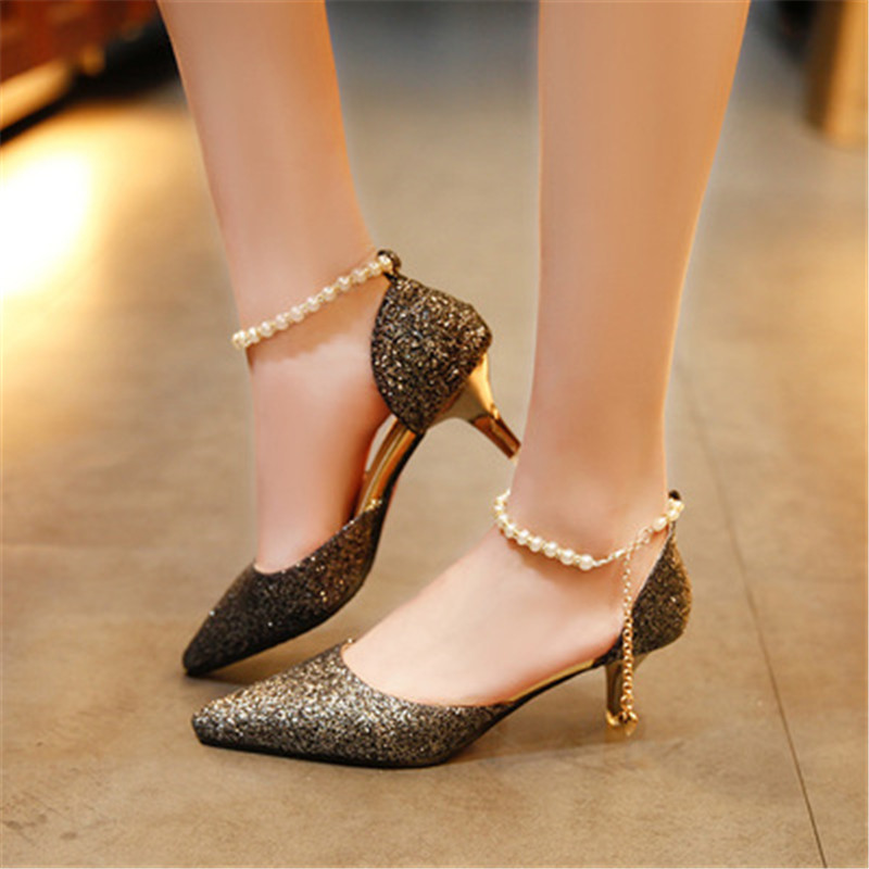 New women's fashion shiny rhinestone stiletto heel women's sandals hollow beaded shoes