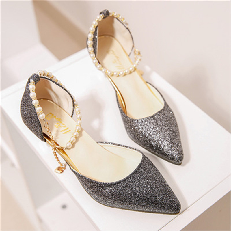 New women's fashion shiny rhinestone stiletto heel women's sandals hollow beaded shoes
