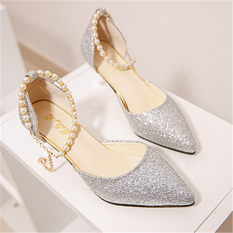 New women's fashion shiny rhinestone stiletto heel women's sandals hollow beaded shoes