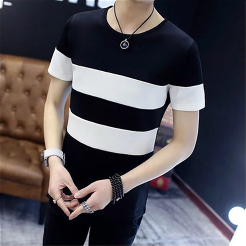 men&apos;s clothes round neck striped wild short-sleeved  T-shirt  Men Clothes