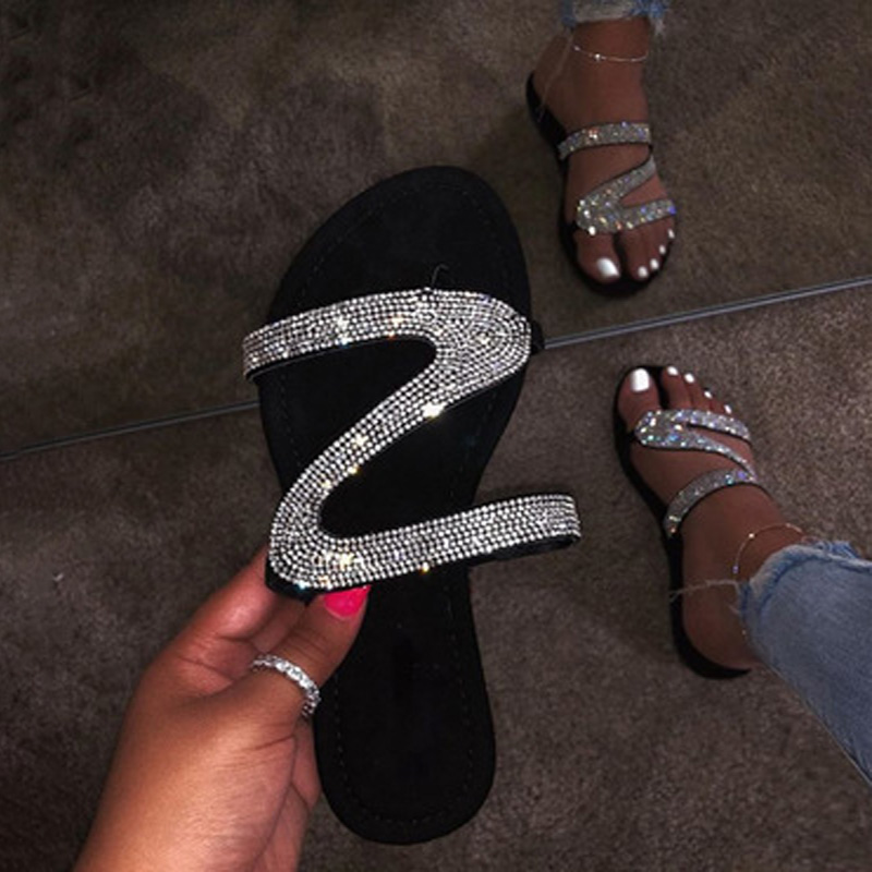 Fashion women's shiny flat-soled slippers, sandals, shoes women