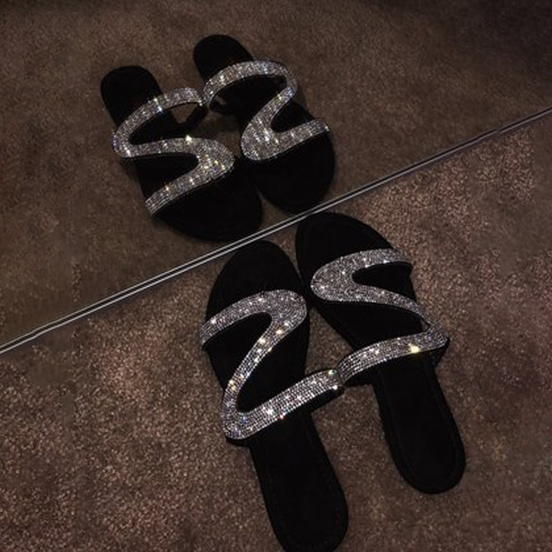 Fashion women's shiny flat-soled slippers, sandals, shoes women