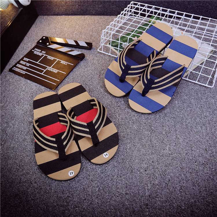 Men striped flip flops beach shoes  slippers shoes