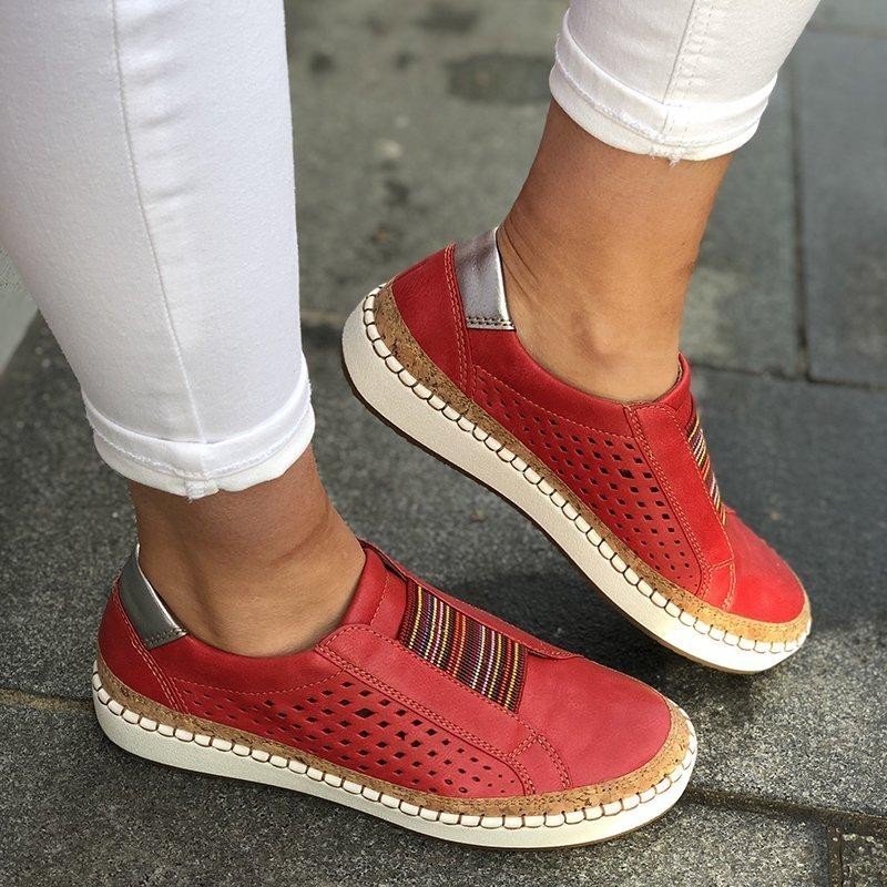 Women's Shoes Hand-stitched Striped Breathable Elastic Band Retro Casual Flat Women's Sneaker