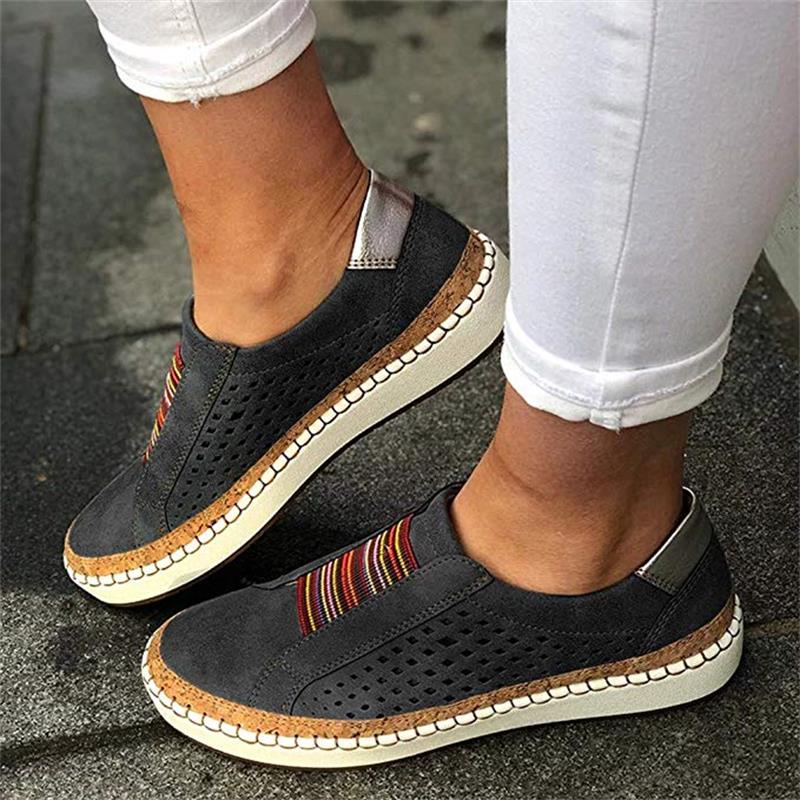 Women's Shoes Hand-stitched Striped Breathable Elastic Band Retro Casual Flat Women's Sneaker
