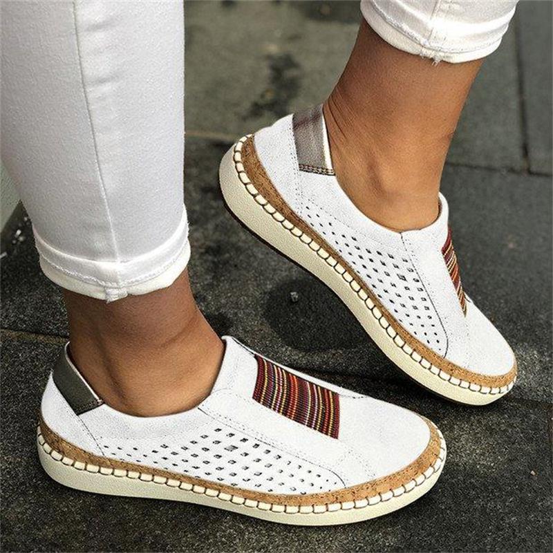 Women's Shoes Hand-stitched Striped Breathable Elastic Band Retro Casual Flat Women's Sneaker