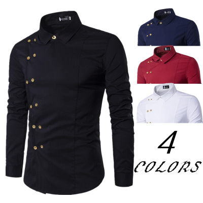 Men's Gold Double Breasted Long Sleeve Shirt shirts