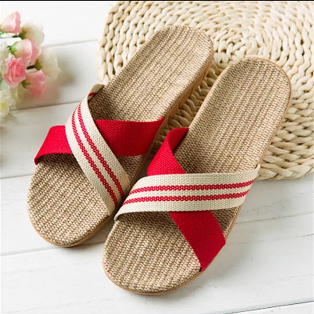 women slippers wooden floor linen slip  sandals  shoes