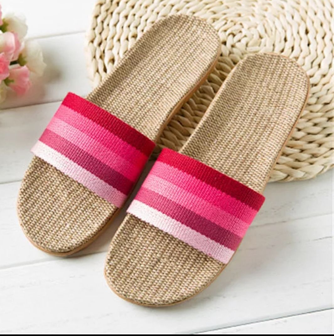 women slippers wooden floor linen slip  sandals  shoes