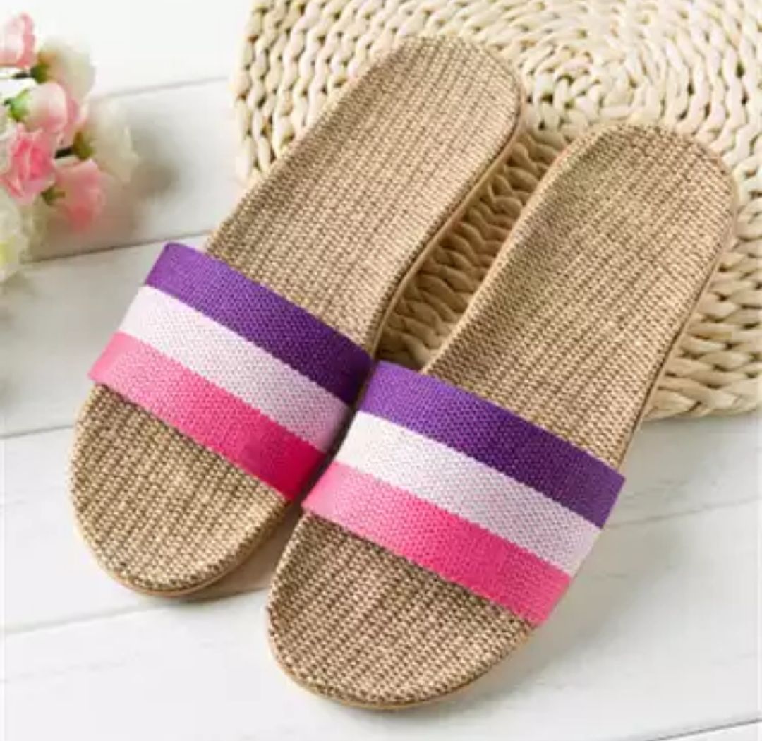 women slippers wooden floor linen slip  sandals  shoes