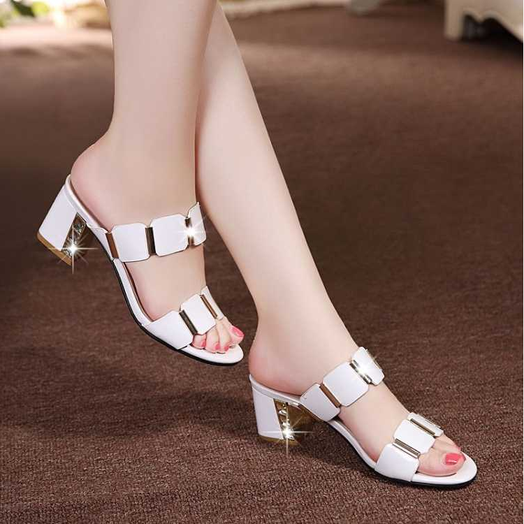 Sandals women&apos;s fashion middle heels slippers high heels shoes
