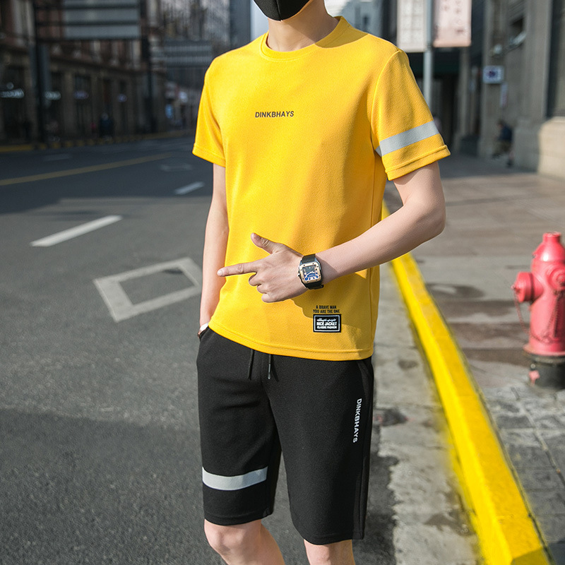 2pc men's short-sleeved suit shorts men's T-shirts &amp; Polos trousers men's