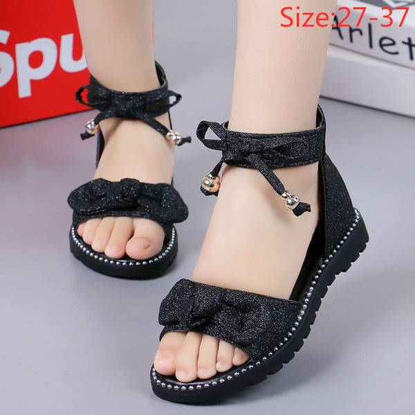 Kids Children Girls Sweet Bowknot Beach Shoes Casual Cute Gold Pink Black Soft Flats Shoes Sandals