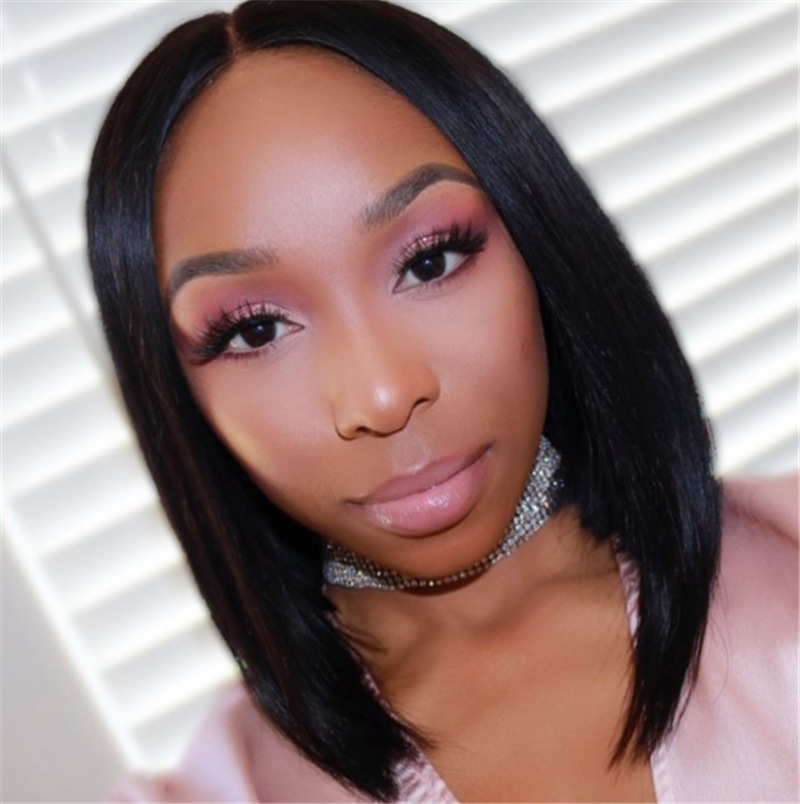 Fashionable lady black long straight hair wigs bangs female style women wig