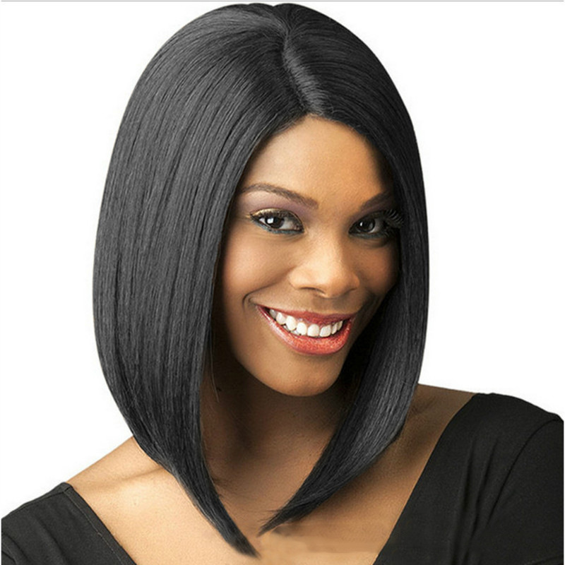 Fashionable lady black long straight hair wigs bangs female style women wig