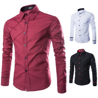 Men's plus-size long-sleeved shirt casual check line design long-sleeved shirt men's thin shirt