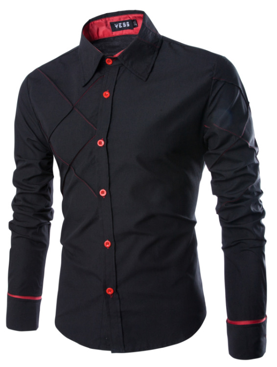 Men's plus-size long-sleeved shirt casual check line design long-sleeved shirt men's thin shirt
