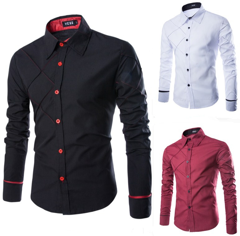 Men's plus-size long-sleeved shirt casual check line design long-sleeved shirt men's thin shirt