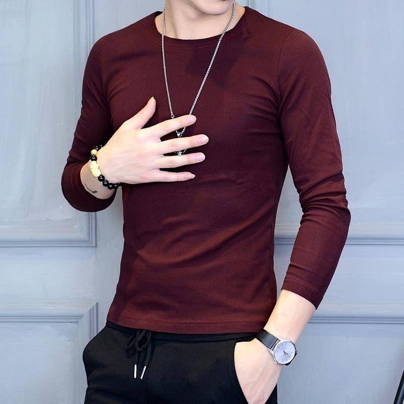 Men's long sleeve T-shirt round neck young men's thin solid color t-shirt men clothes  men wear