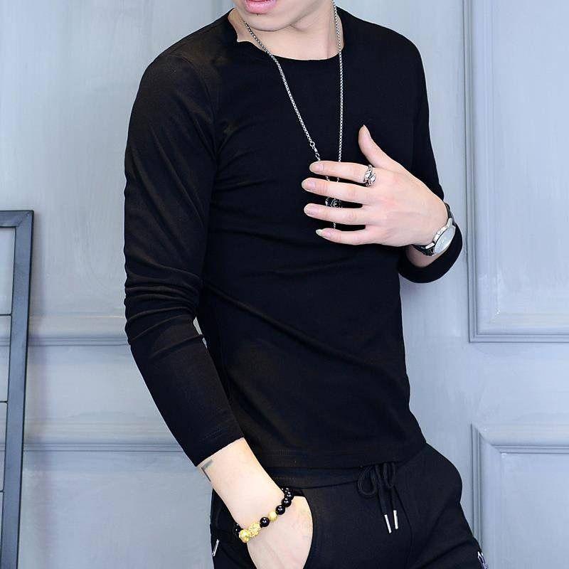 Men's long sleeve T-shirt round neck young men's thin solid color t-shirt men clothes  men wear