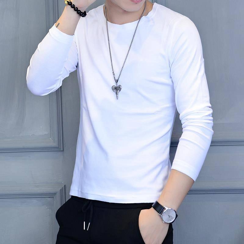Men's long sleeve T-shirt round neck young men's thin solid color t-shirt men clothes  men wear