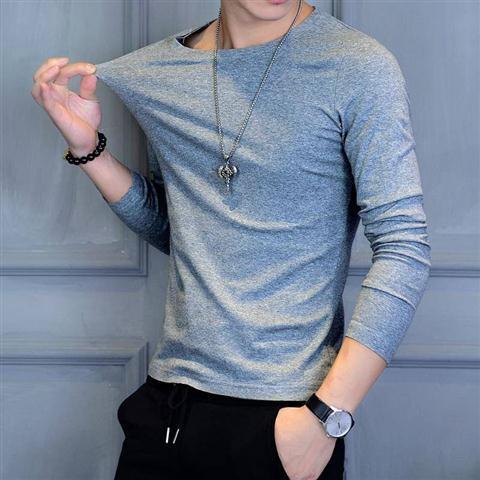 Men's long sleeve T-shirt round neck young men's thin solid color t-shirt men clothes  men wear