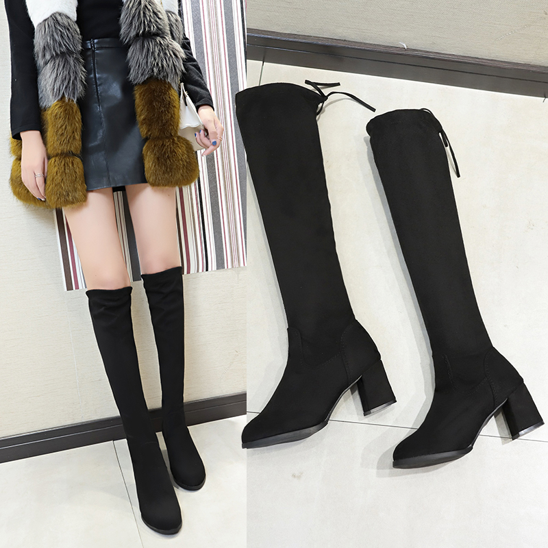 Women&apos;s boots over the knee thick with thin skinny boots long boots net red wild elastic boots