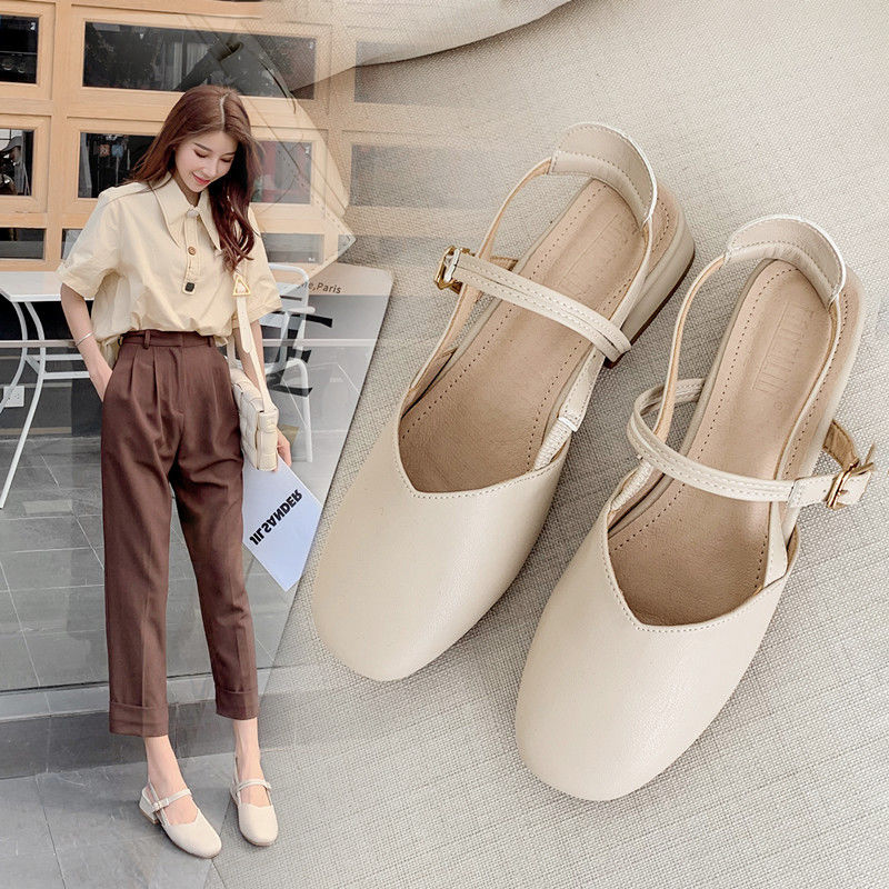 Sandals women's summer middle heel new student's single shoes ladies sandals women shoes