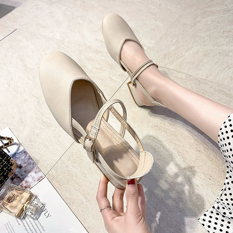 Sandals women's summer middle heel new student's single shoes ladies sandals women shoes