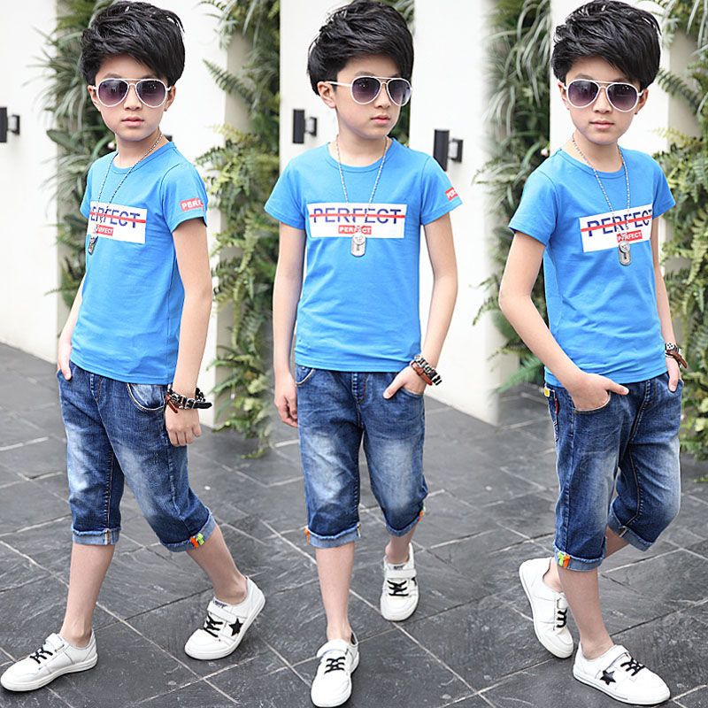 2-piece T-shirt + shorts boys' short sleeve set children's two piece set boy clothes