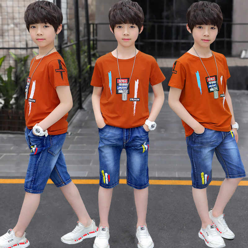 2-piece T-shirt + shorts boys' short sleeve set children's two piece set boy clothes
