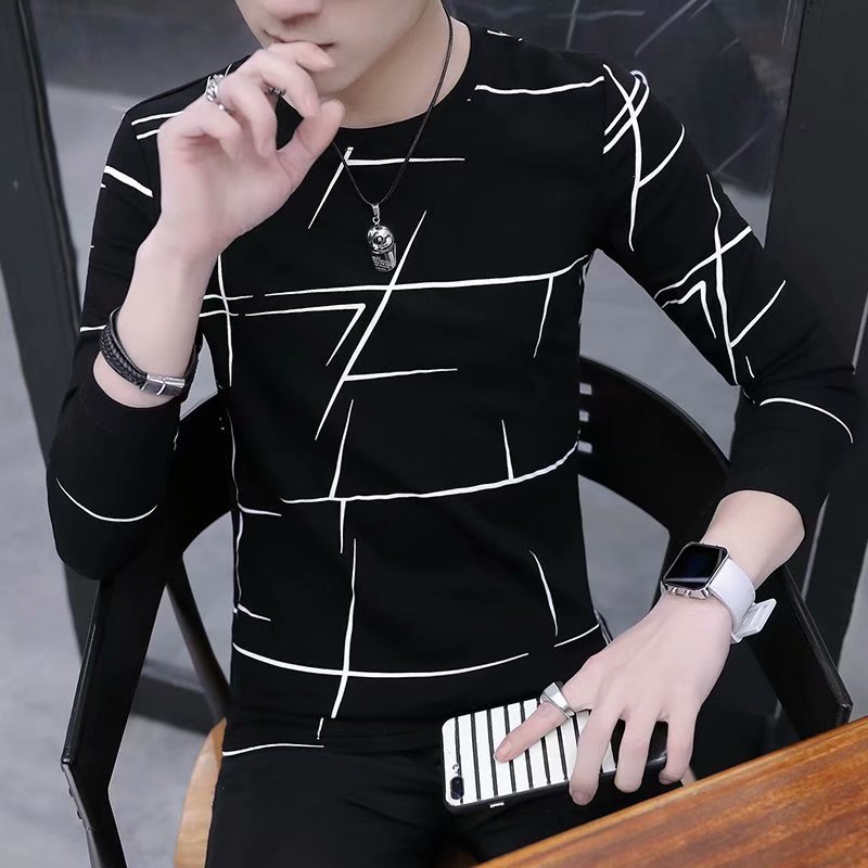 T Shirt Men Autumn Winter Men Long Sleeve T-shirt Stripe Shirt Tshirt long T-shirts &amp; Polos