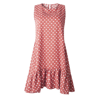 Wave Point  Ruffle Women Sexy Casual Slim Thin Beach Party O Neck  Polka Dot Dresses