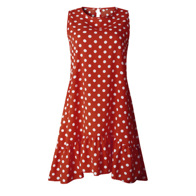 Wave Point  Ruffle Women Sexy Casual Slim Thin Beach Party O Neck  Polka Dot Dresses