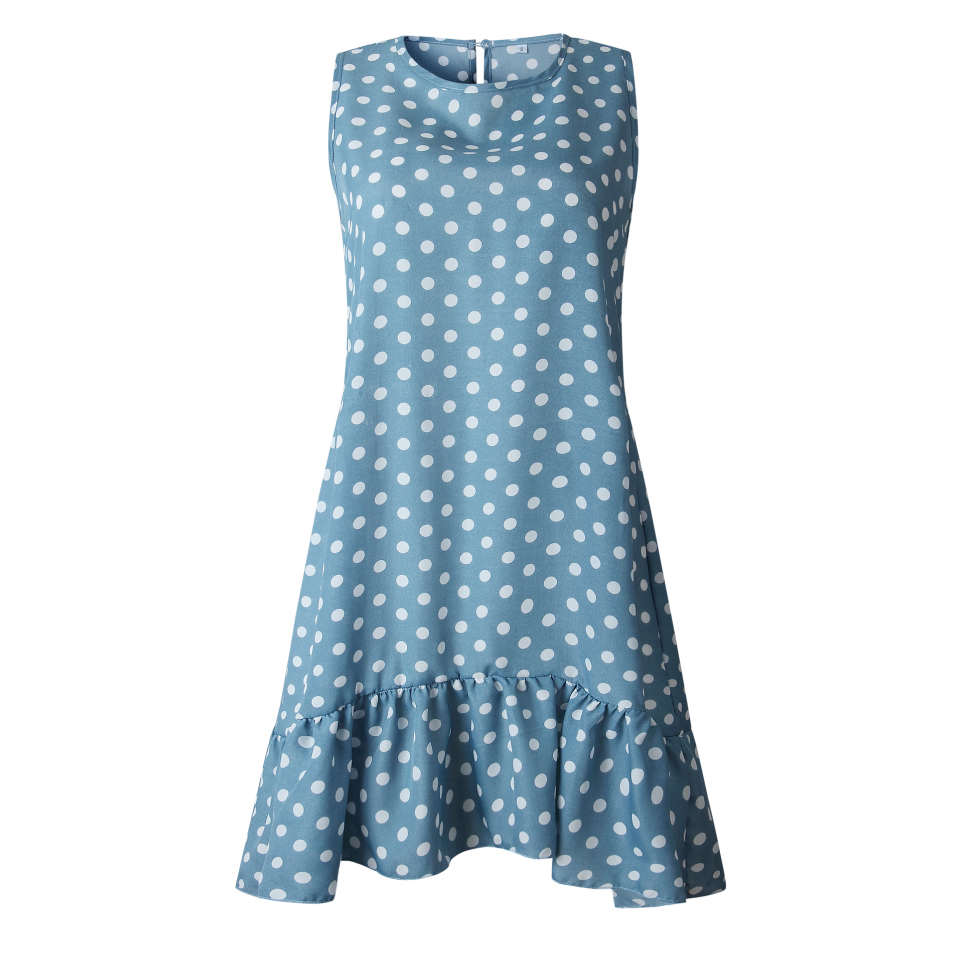 Wave Point  Ruffle Women Sexy Casual Slim Thin Beach Party O Neck  Polka Dot Dresses
