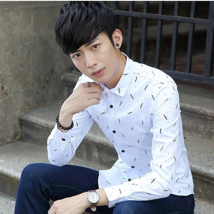 Shirt Men New Slim Fit Long Sleeve Camisa Masculina Gold Black Chemise Homme Social Men Shirts