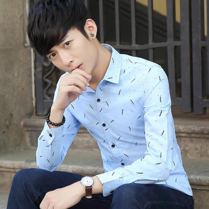 Shirt Men New Slim Fit Long Sleeve Camisa Masculina Gold Black Chemise Homme Social Men Shirts