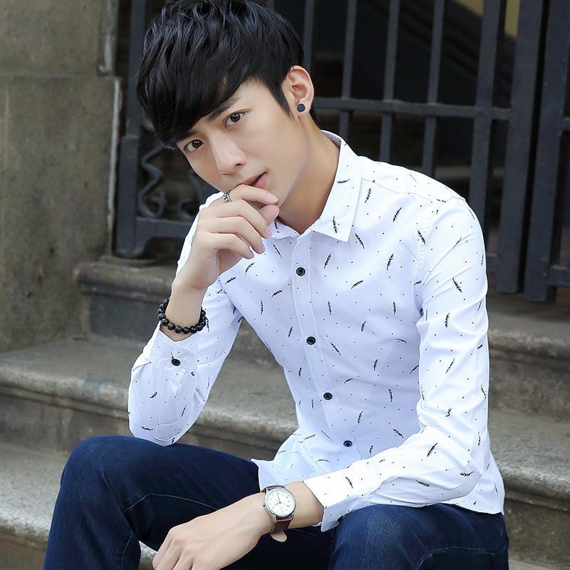 Shirt Men New Slim Fit Long Sleeve Camisa Masculina Gold Black Chemise Homme Social Men Shirts