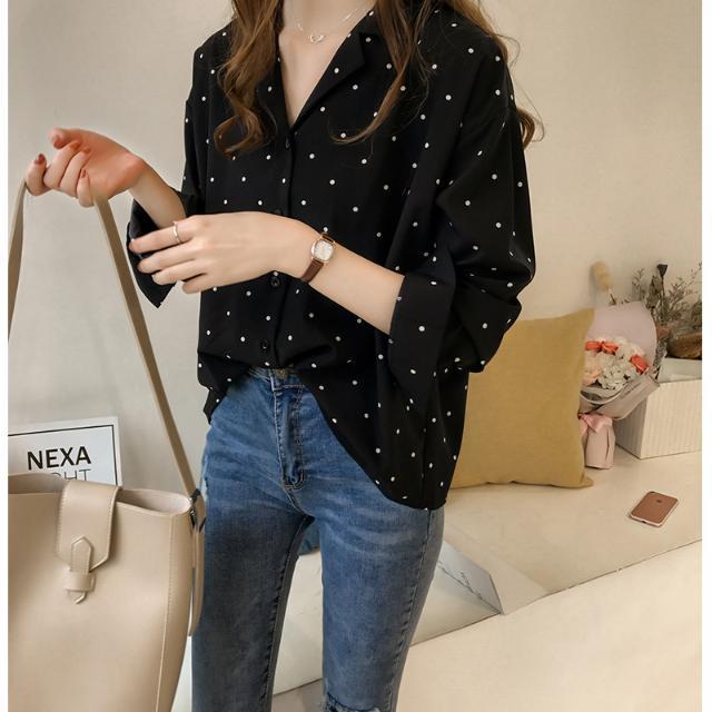 Women's  Tops wave dot printed chiffon shirt women's Long Sleeve Top Shirt bottom shirt