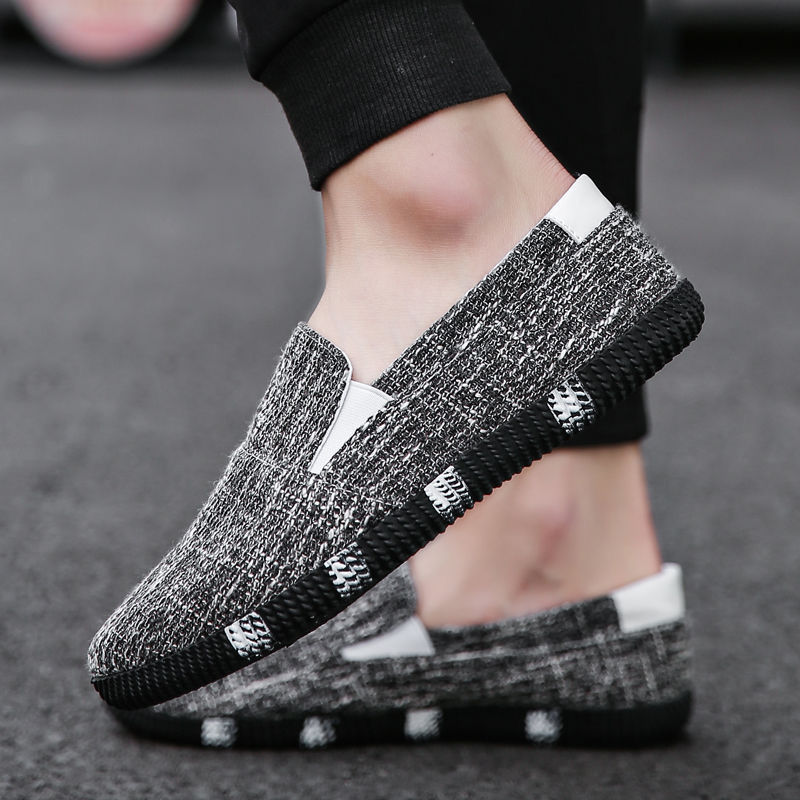 Linen canvas shoes men&apos;s one foot lazy shoes trend linen shoes breathable board   Loafers &amp; Slip-Ons