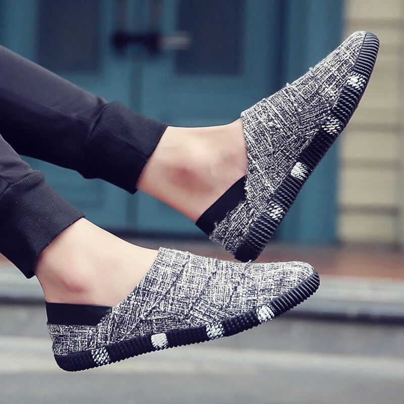 Linen canvas shoes men&apos;s one foot lazy shoes trend linen shoes breathable board   Loafers &amp; Slip-Ons