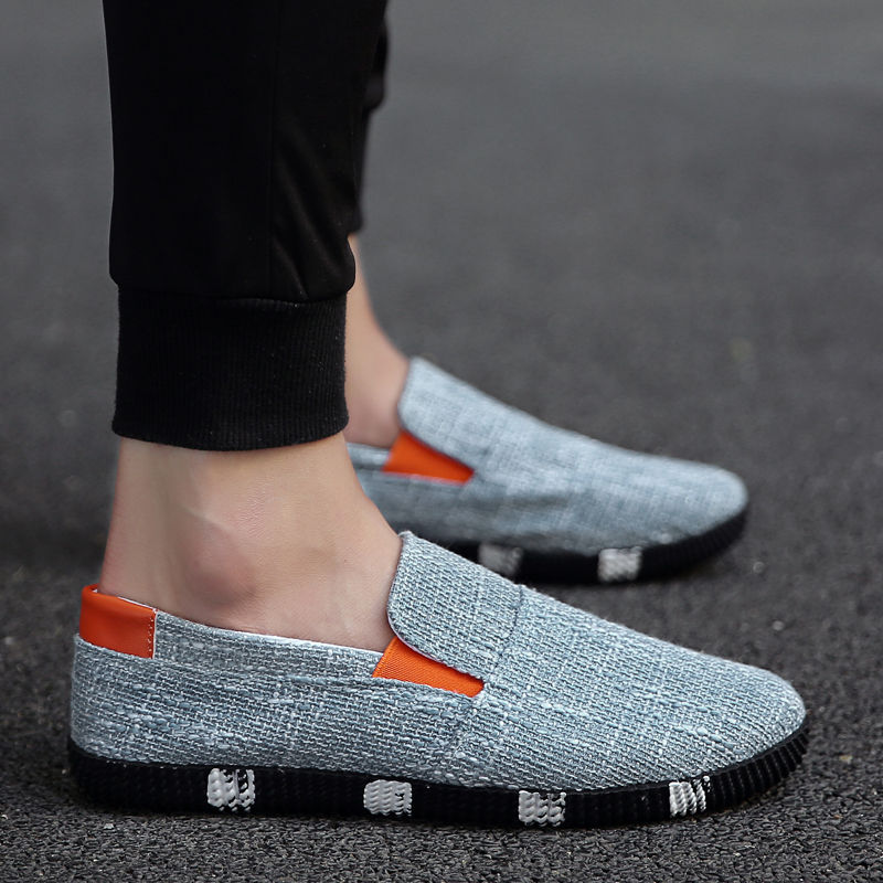 Linen canvas shoes men&apos;s one foot lazy shoes trend linen shoes breathable board   Loafers &amp; Slip-Ons