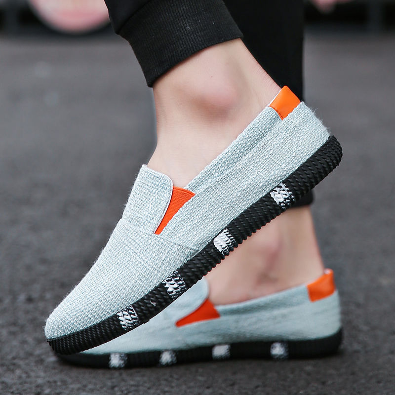 Linen canvas shoes men&apos;s one foot lazy shoes trend linen shoes breathable board   Loafers &amp; Slip-Ons