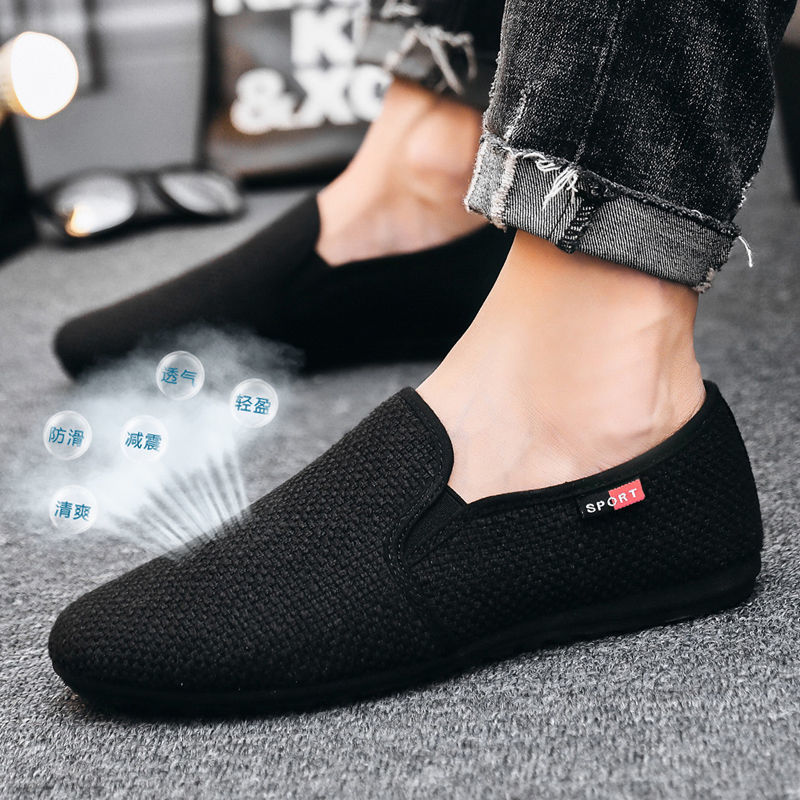 Linen canvas shoes, men's casual shoes, men's lazy shoes, trendy bean shoes  Loafers &amp; Slip-Ons