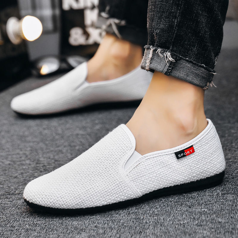 Linen canvas shoes, men's casual shoes, men's lazy shoes, trendy bean shoes  Loafers &amp; Slip-Ons
