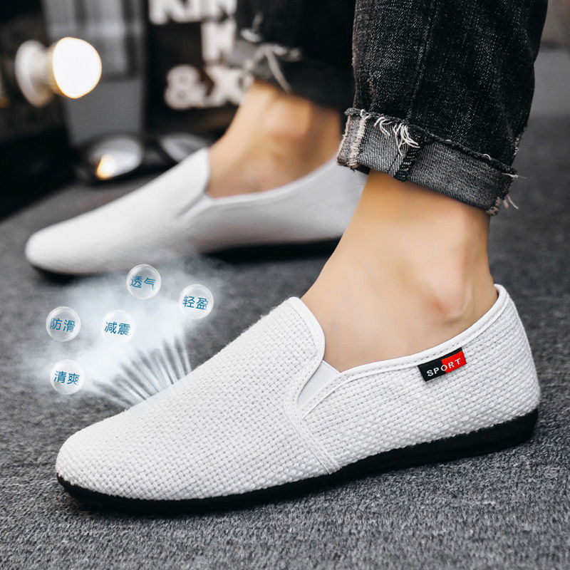 Linen canvas shoes, men's casual shoes, men's lazy shoes, trendy bean shoes  Loafers &amp; Slip-Ons