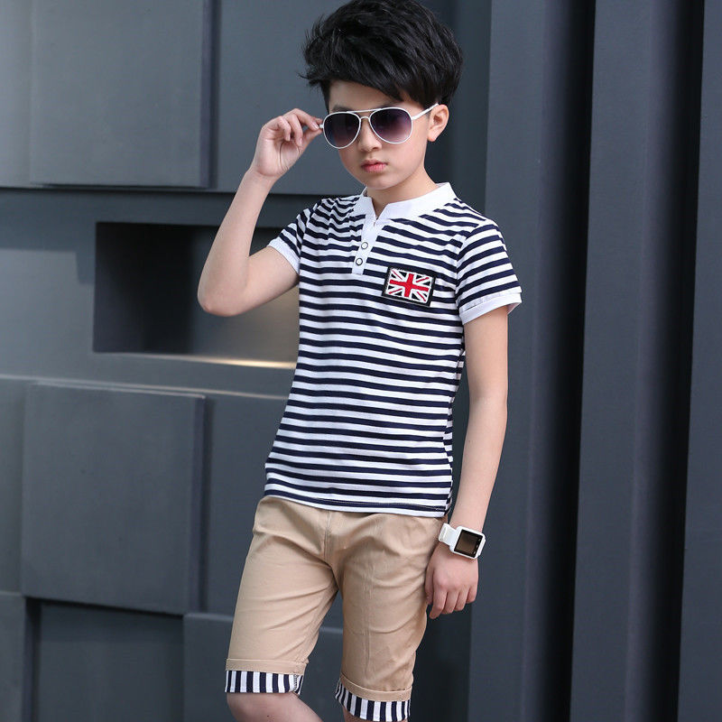 Fashion Big boy size 120-170,2-14y 2PCS Kids boys T-shirt + Pants suit casual suit