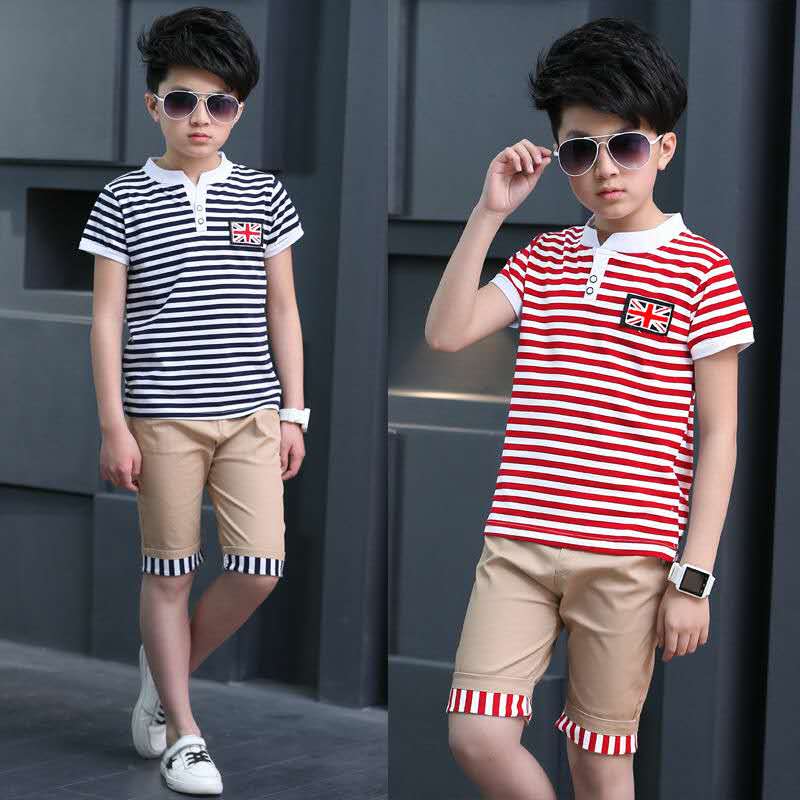 Fashion Big boy size 120-170,2-14y 2PCS Kids boys T-shirt + Pants suit casual suit