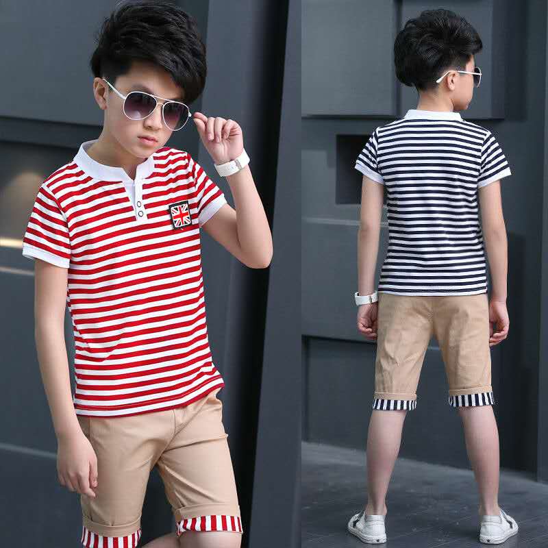 Fashion Big boy size 120-170,2-14y 2PCS Kids boys T-shirt + Pants suit casual suit